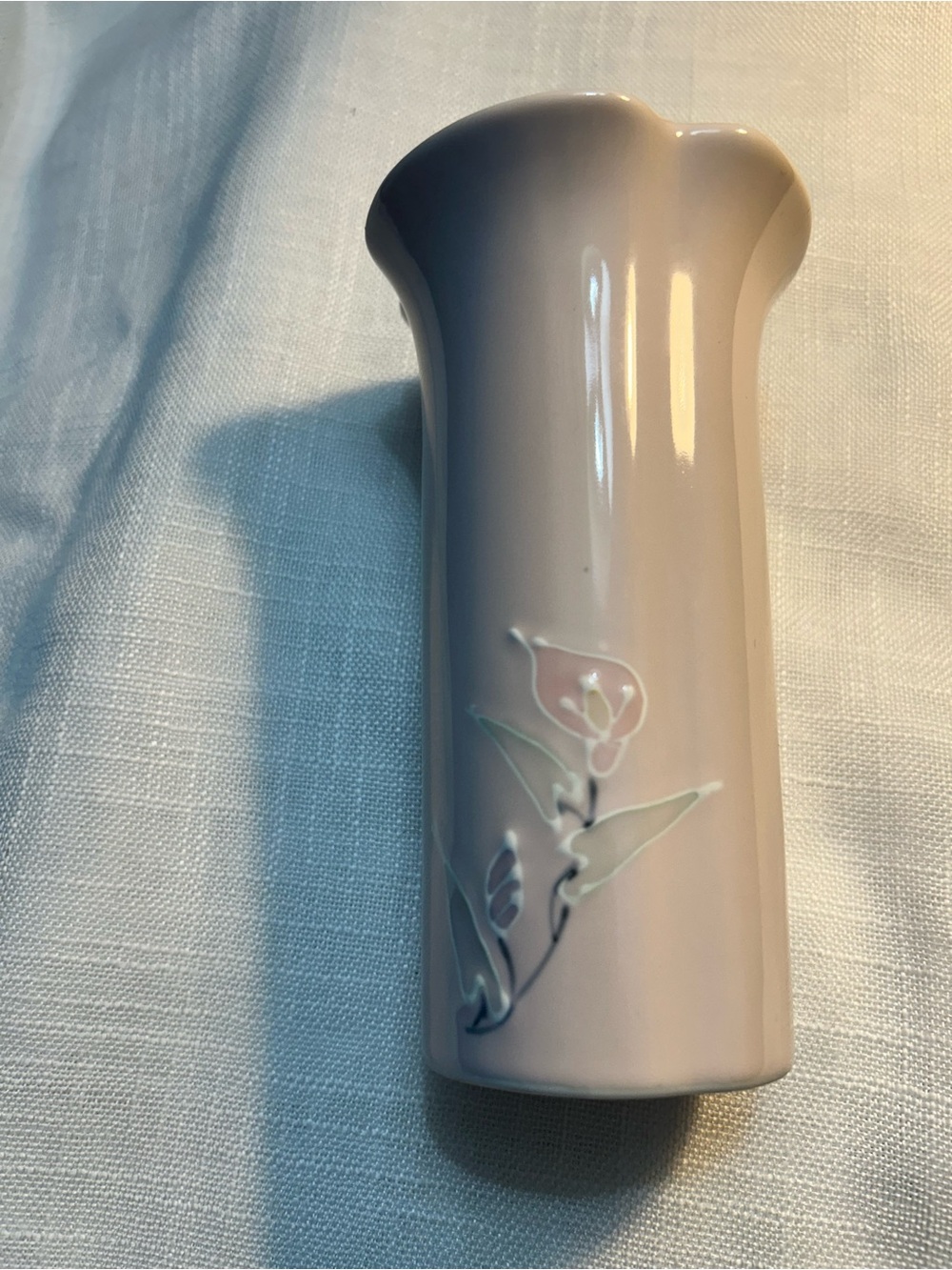 Delicate Pale Pink Ceramic Bud Vase with Floral Relief